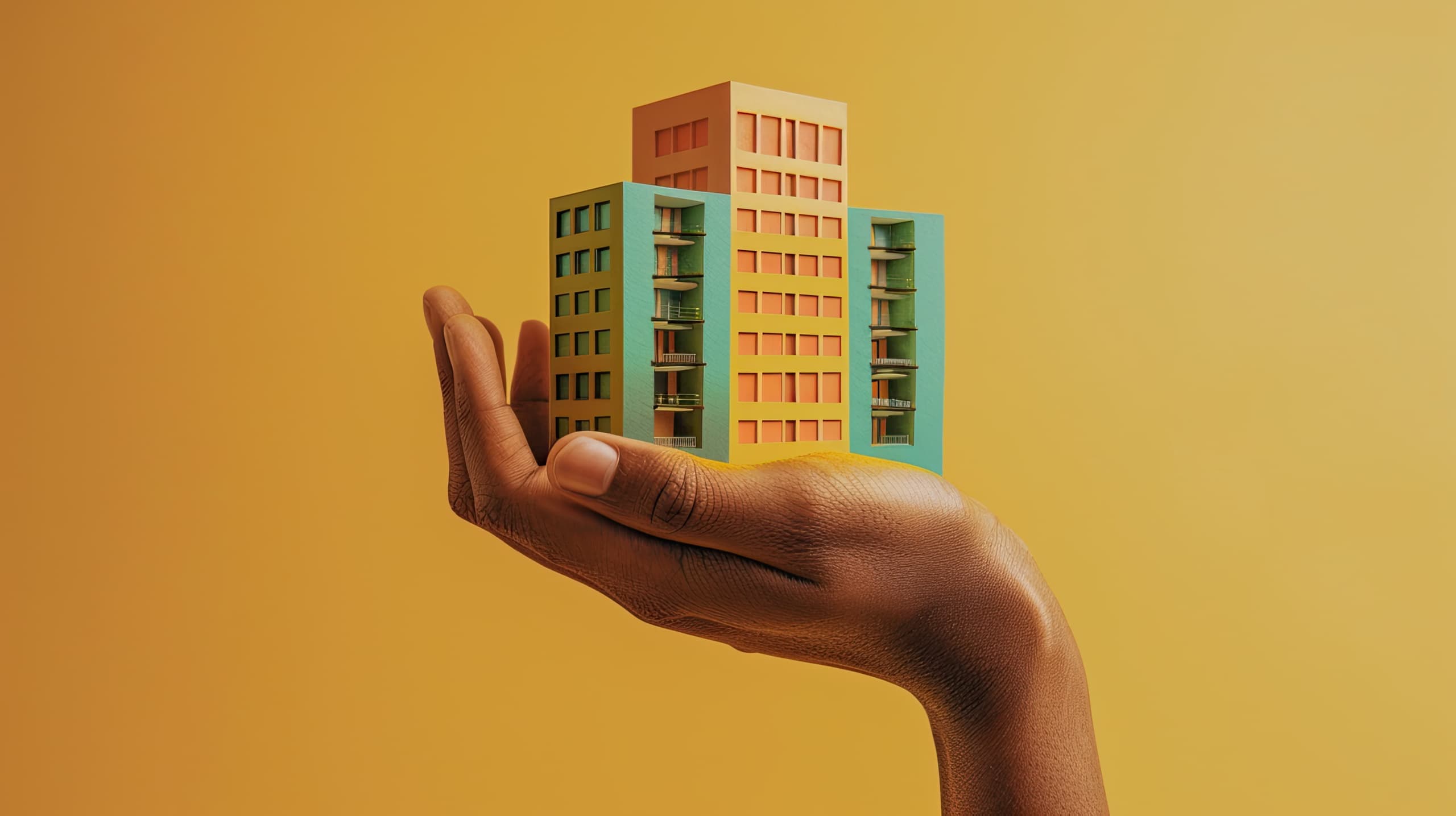 uma mão erguendo uma pequena construção ou infraestrutura, simbolizando a ideia de que as campanhas de capital possibilitam a construção de espaços e estruturas essenciais para a atuação da ONG.