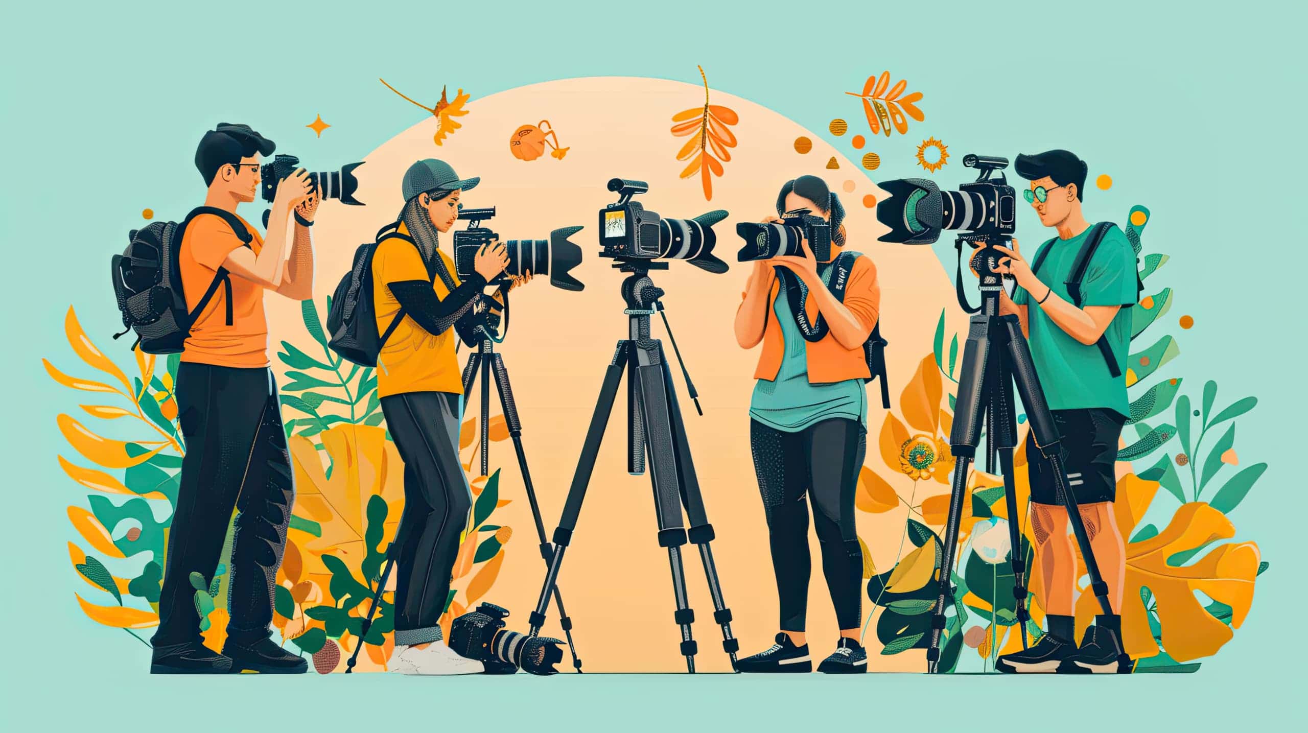 um grupo de voluntários criando fotos e vídeos para a divulgação da ONG, simbolizando a importância do conteúdo visual e autêntico nas estratégias de marketing social.