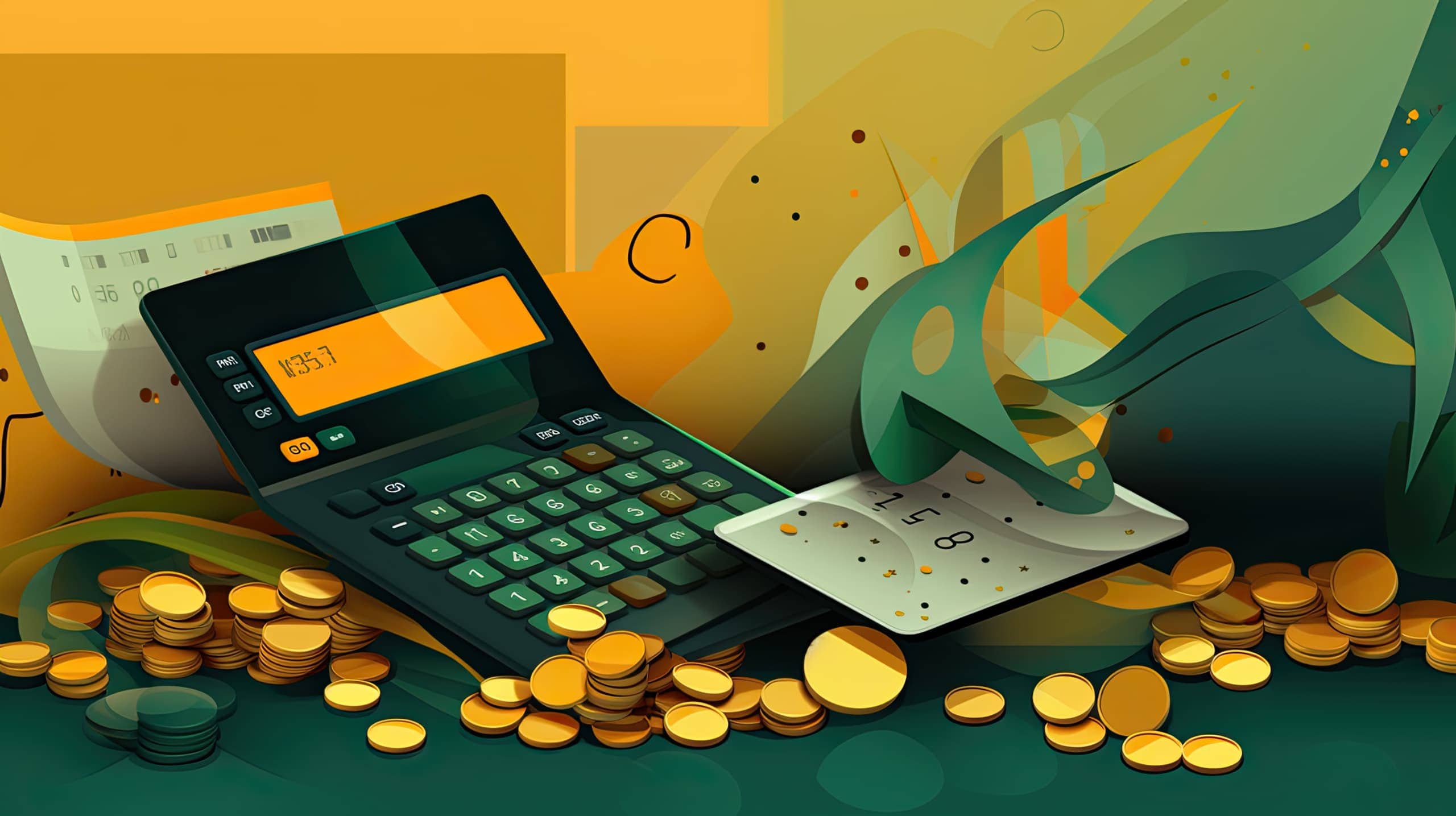 calculadora, moedas e relatórios espalhados sobre a mesa simbolizando o conceito dos fundamentos de gestão financeira para ongs