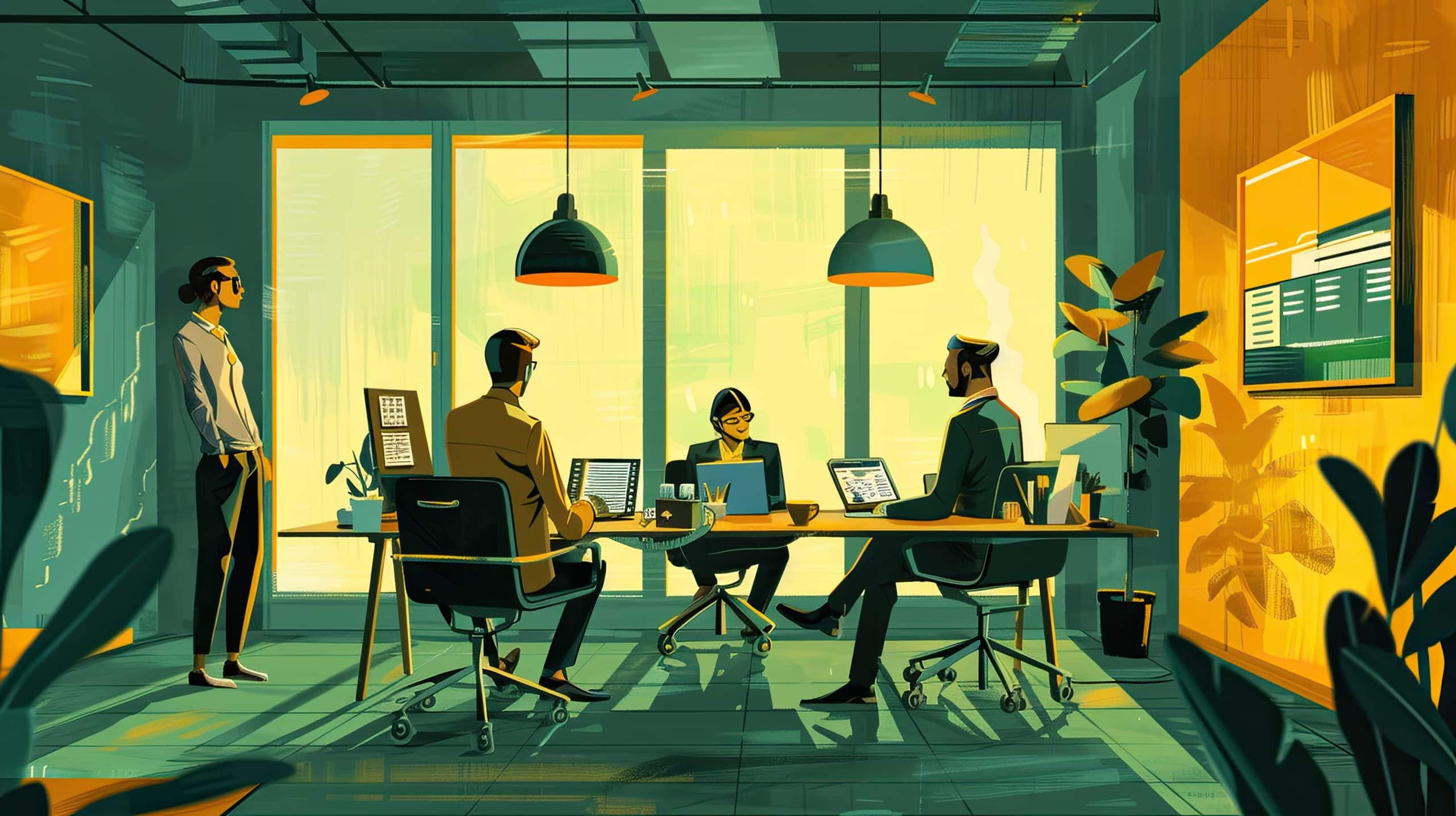 uma sala de conferências com representantes de uma empresa e uma ONG discutindo estratégias, transmitindo a ideia do impacto do voluntariado corporativo e parcerias nas ONGs.