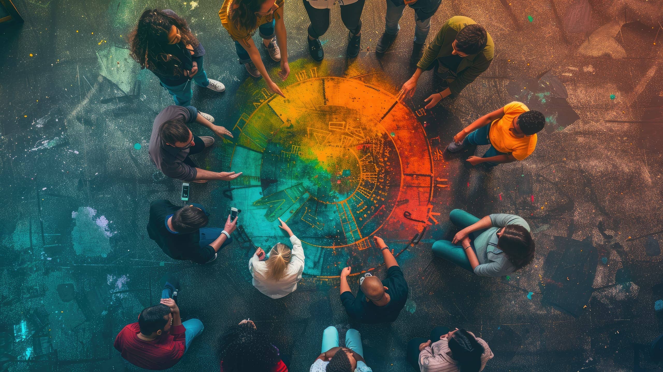 Um gráfico de fluxo contínuo (circular ou em espiral) mostrando etapas do ciclo ágil. Cada etapa inclui elementos de impacto social, como ícones de saúde, educação ou sustentabilidade, para reforçar o propósito das ONGs.