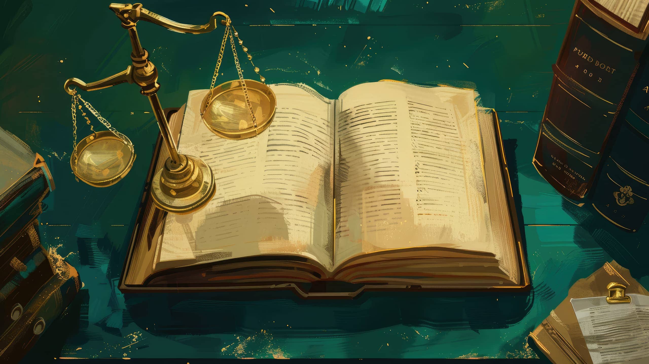 um livro aberto com a balança ao lado, simbolizando o equilíbrio e a justiça, transmitindo a ideia de um guia completo sobre as responsabilidades legais de ongs.
