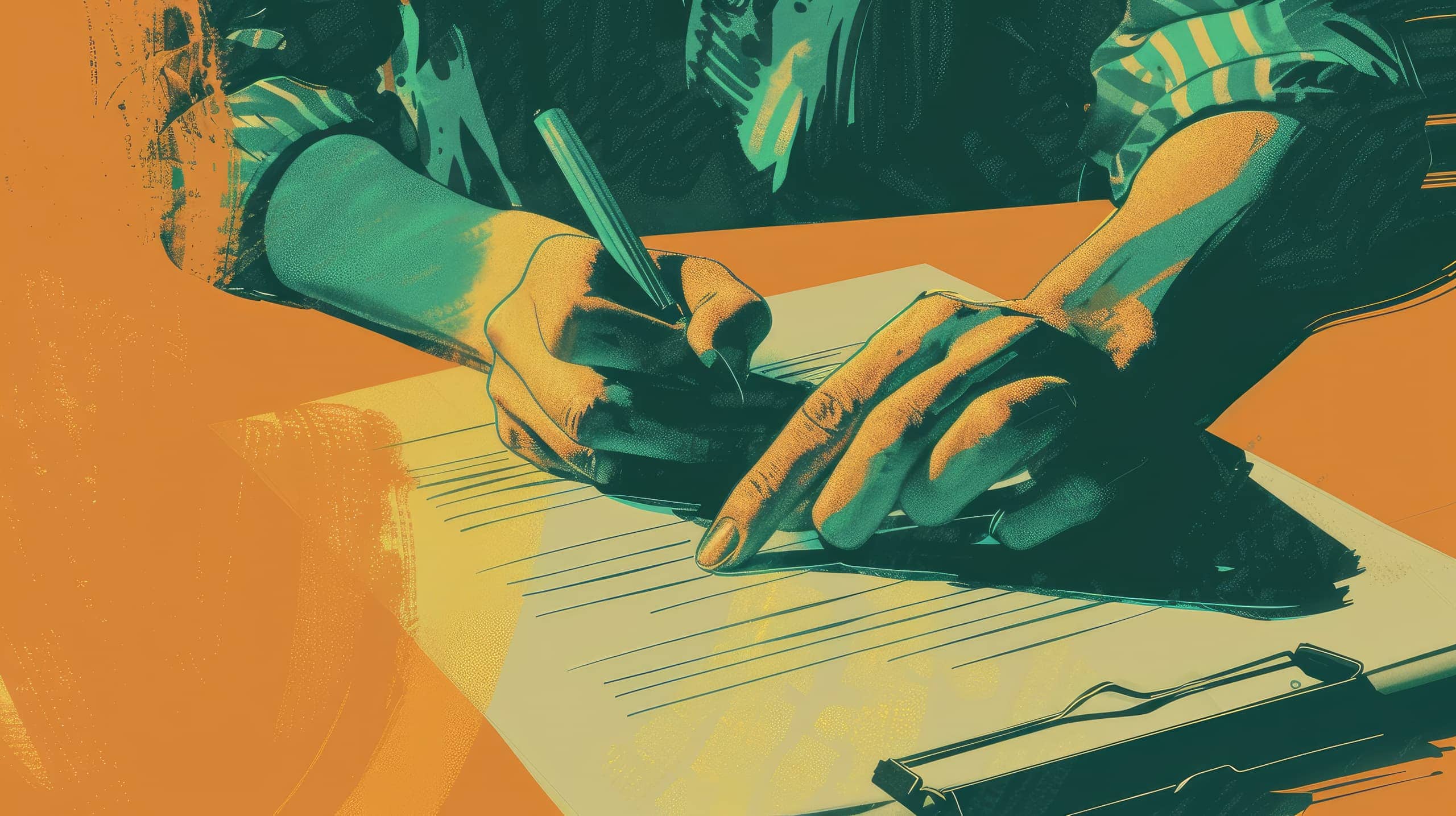 uma visão próxima de um contrato de voluntariado com seções destacadas, como direitos, deveres, e tempo de serviço. Isso representa a importância de formalizar e esclarecer as condições do trabalho voluntário.