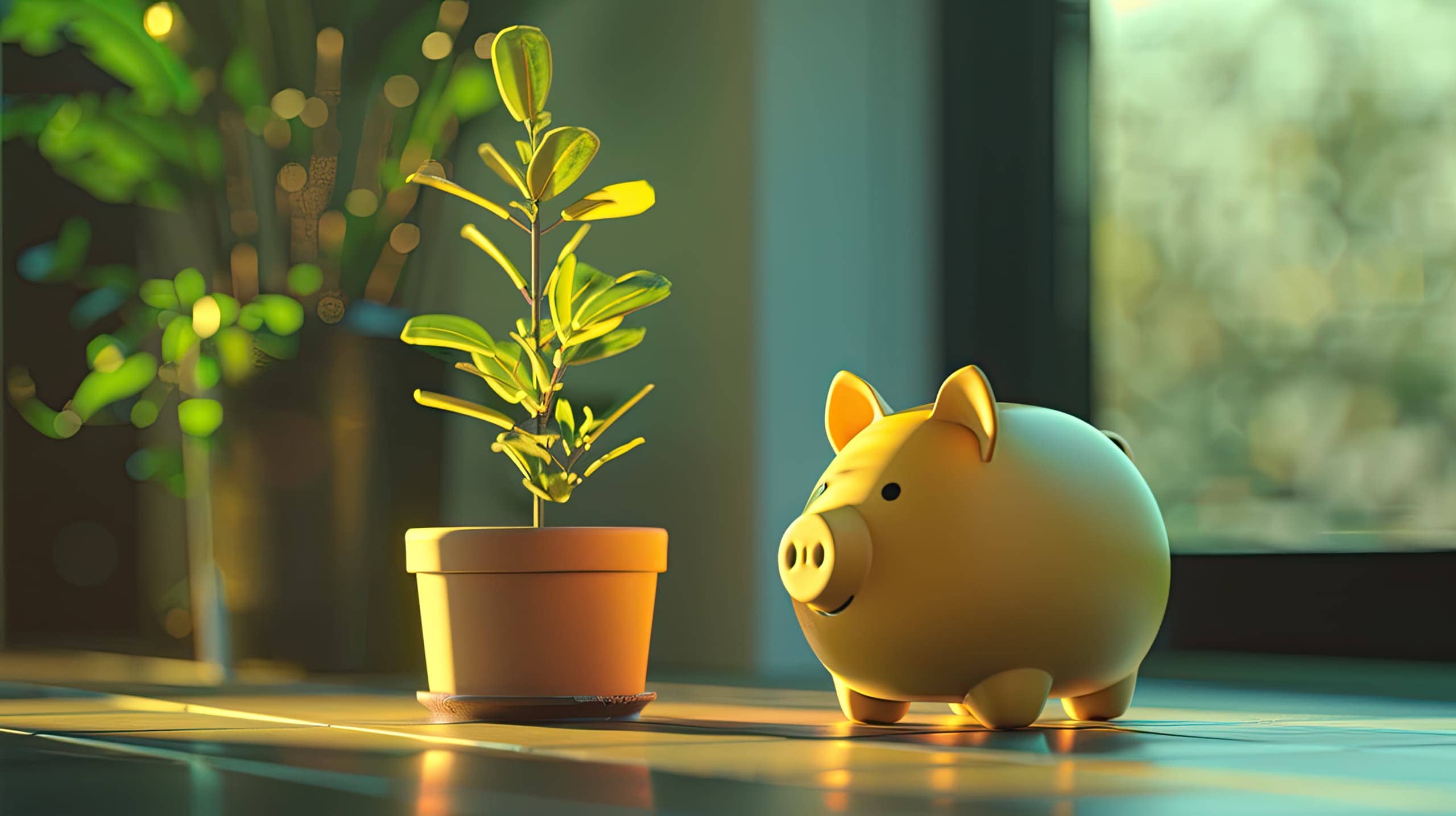 um cofrinho ao lado de uma pequena planta crescendo em um vaso, simbolizando a sustentabilidade financeira para ONGs.