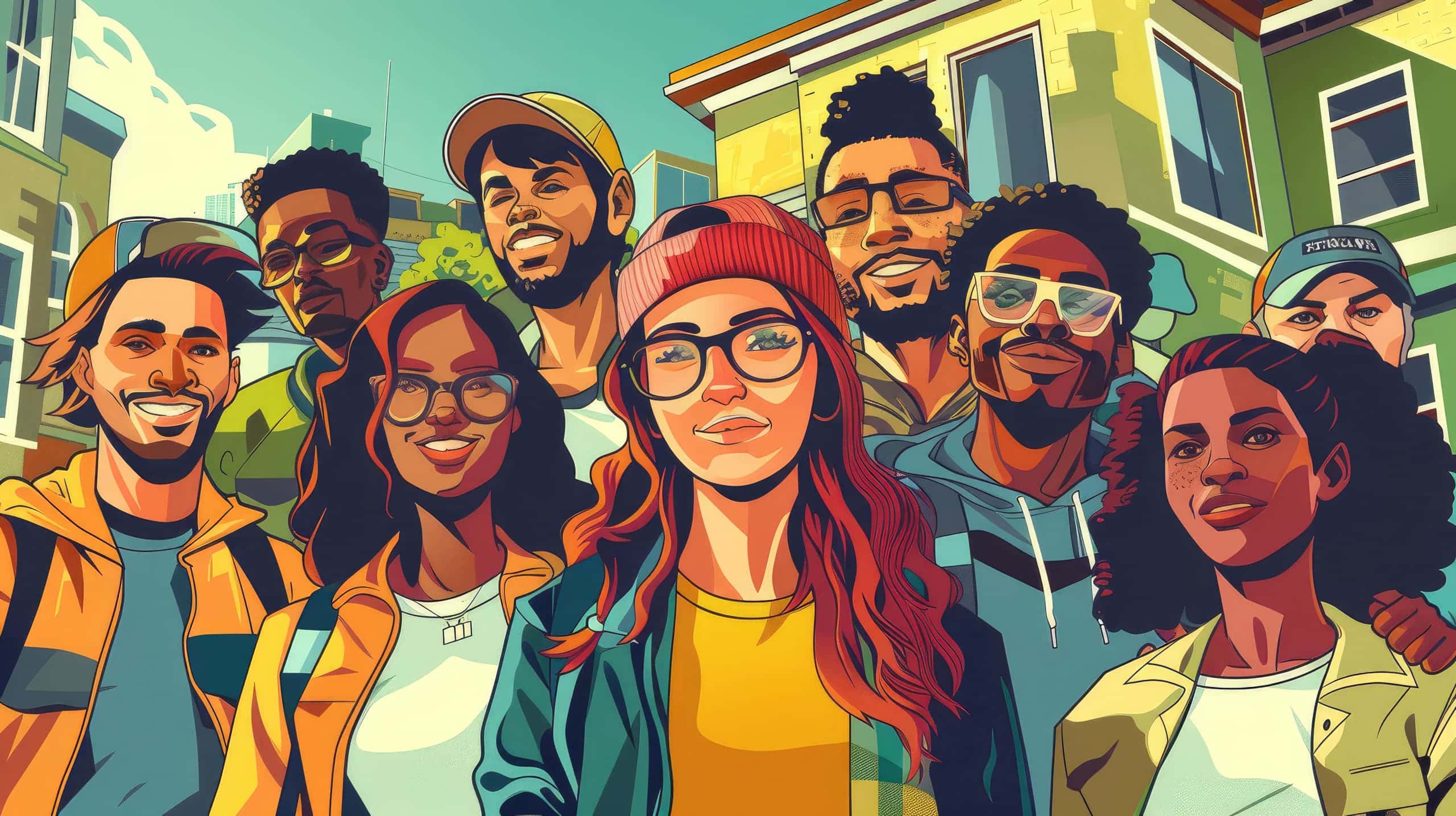 um grupo de voluntários de diferentes etnias, idades, e gêneros trabalhando juntos, promovendo a diversidade e inclusão em voluntariado.